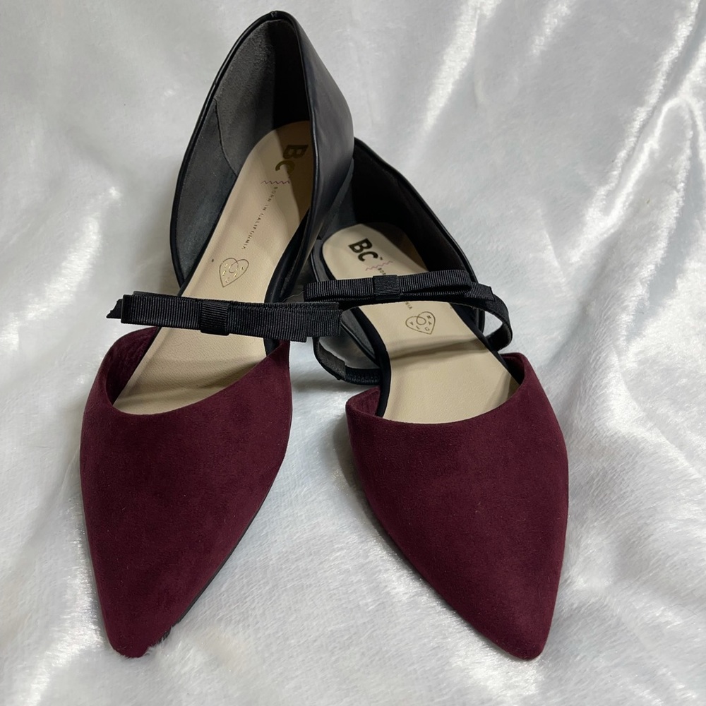 BC Footwear Woman’s Vegan D’Orsay Ribbon Pointed Slip on Flats